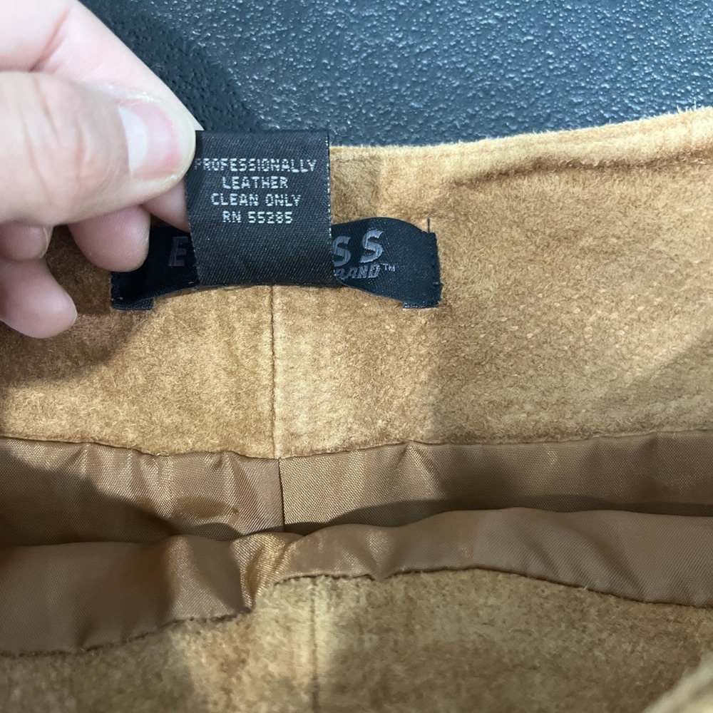 Express Skirt Womens 3/4 Tan Genuine Leather Suede A-Line Mini Vintage 90s Style - Picture 4 of 7